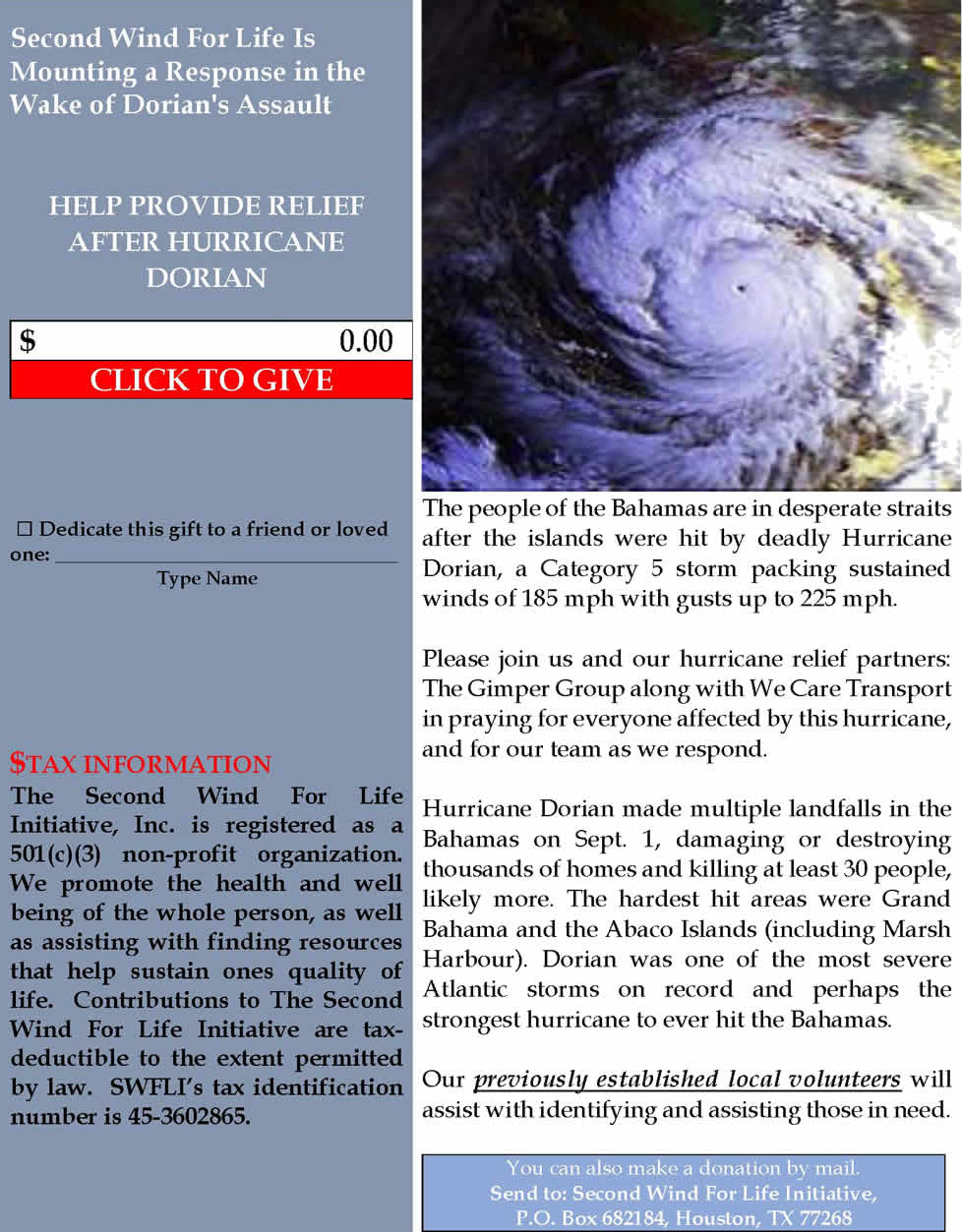 Dorian Hurricane Relief